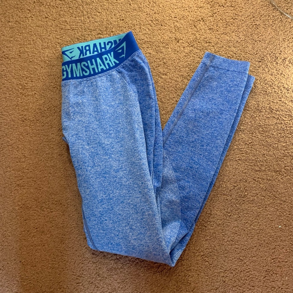 Gymshark Blue Heather Leggings with Teal Logo Waistband
